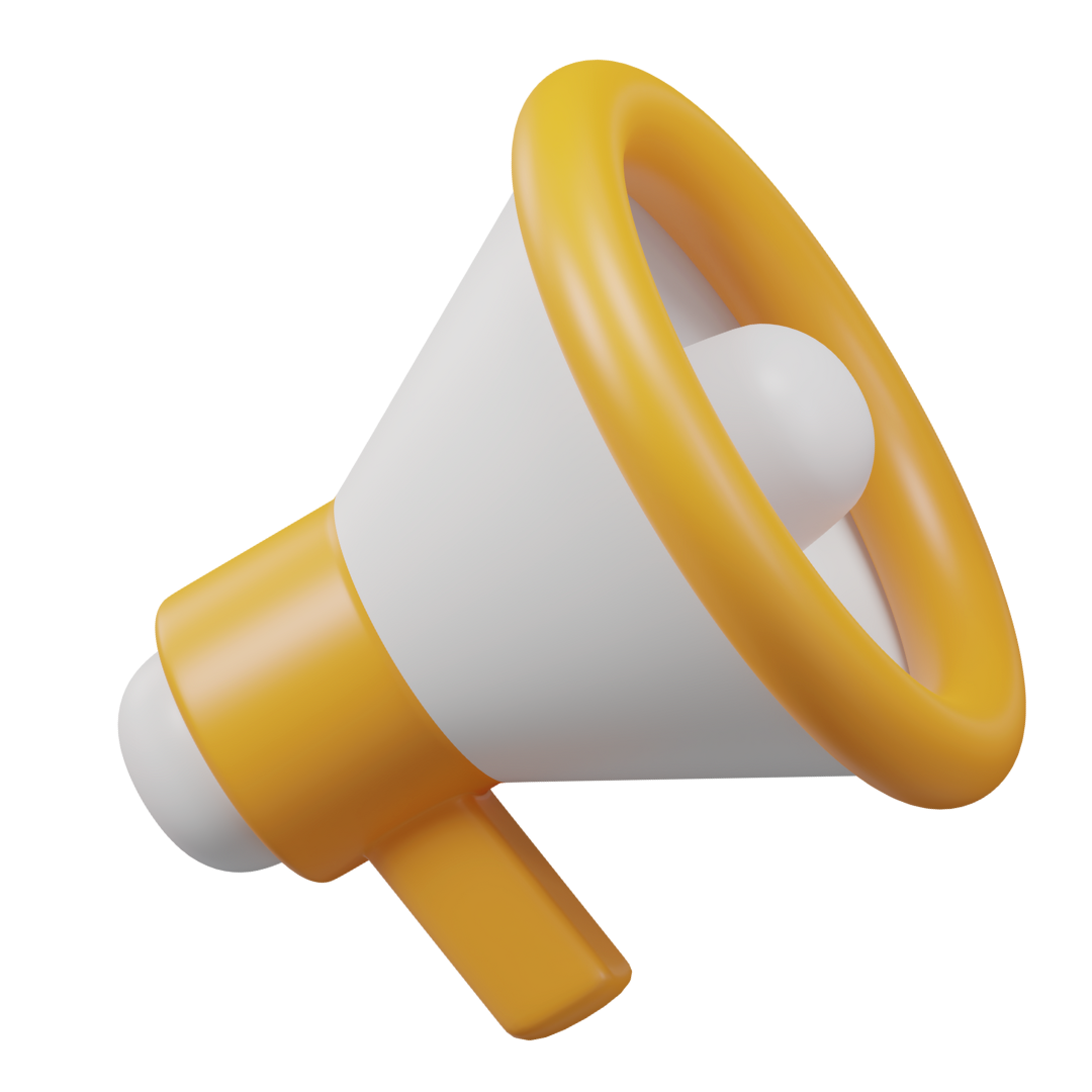 White and yellow megaphone, symbolizing marketing, brand promotion, announcements, and business communication, ideal for advertising, campaigns, and digital marketing visuals.