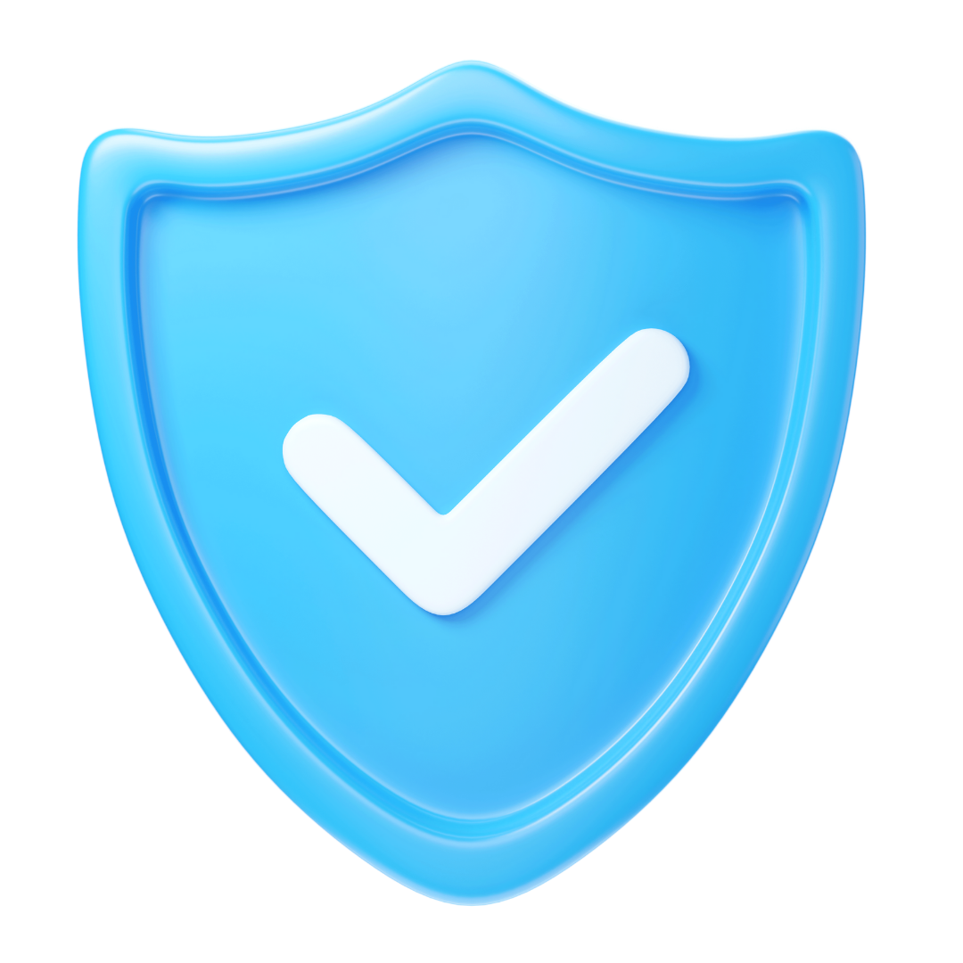 Blue shield with a check mark, symbolizing security, protection, trust, and verified quality, ideal for business assurance, brand reliability, and safe service representation.
