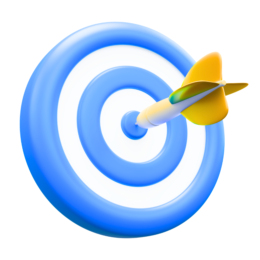 Blue target board with a dart hitting the center, symbolizing precision, goal achievement, strategic planning, and business success.
