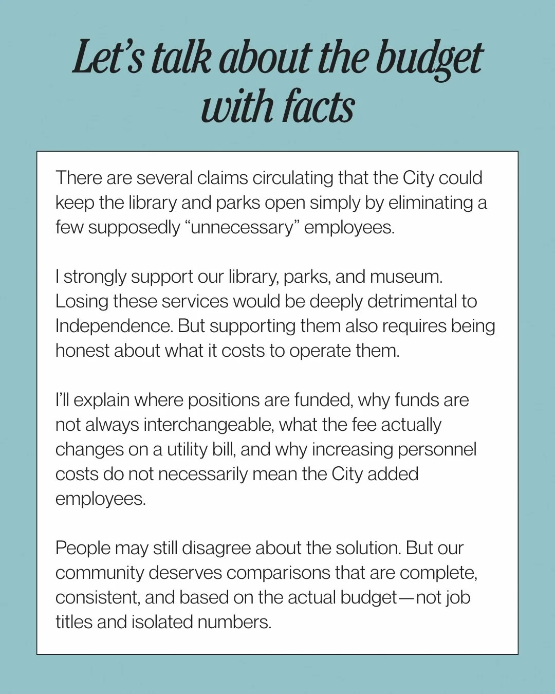 Let&rsquo;s talk about the budget with facts.  Part One of Three.