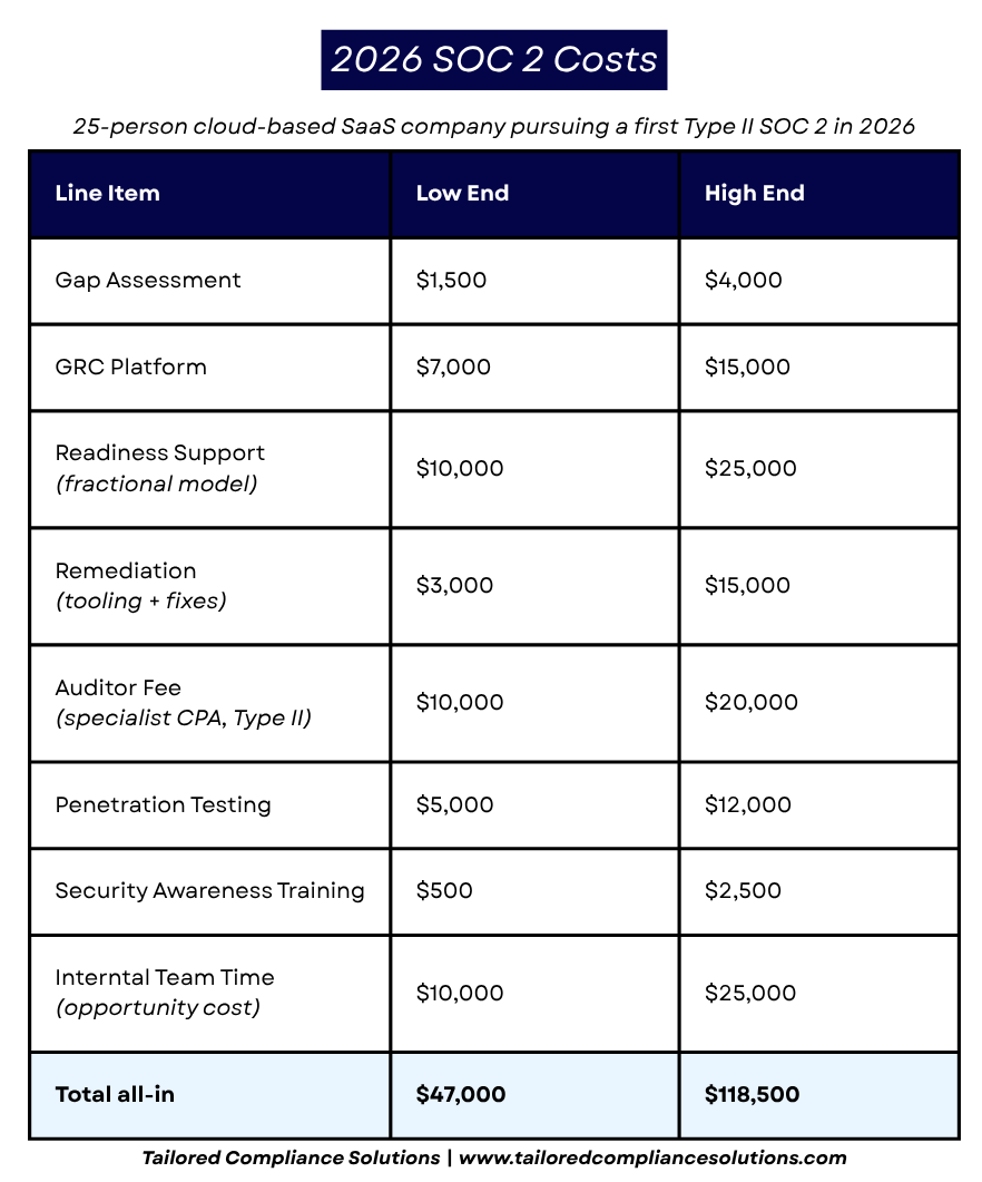 2026 SaaS SOC 2 costs