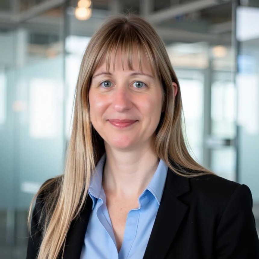 Professional woman with long blonde hair in a blue blazer and light blue shirt, criminal defense attorney. Attorney Jennifer Sunderland