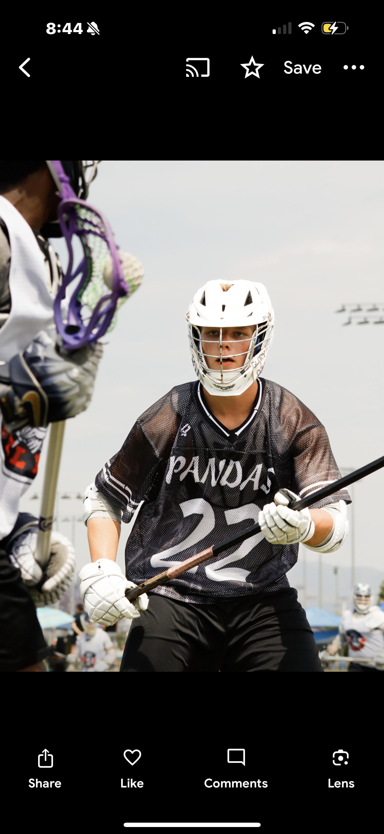 Defenseman working footwork and positioning in a Panda Lacrosse drill