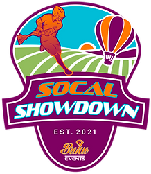 Soccer player kicking a ball in front of a hot air balloon at SOCAL Showdown logo with 'EST. 2021' and 'Baku Events' text.