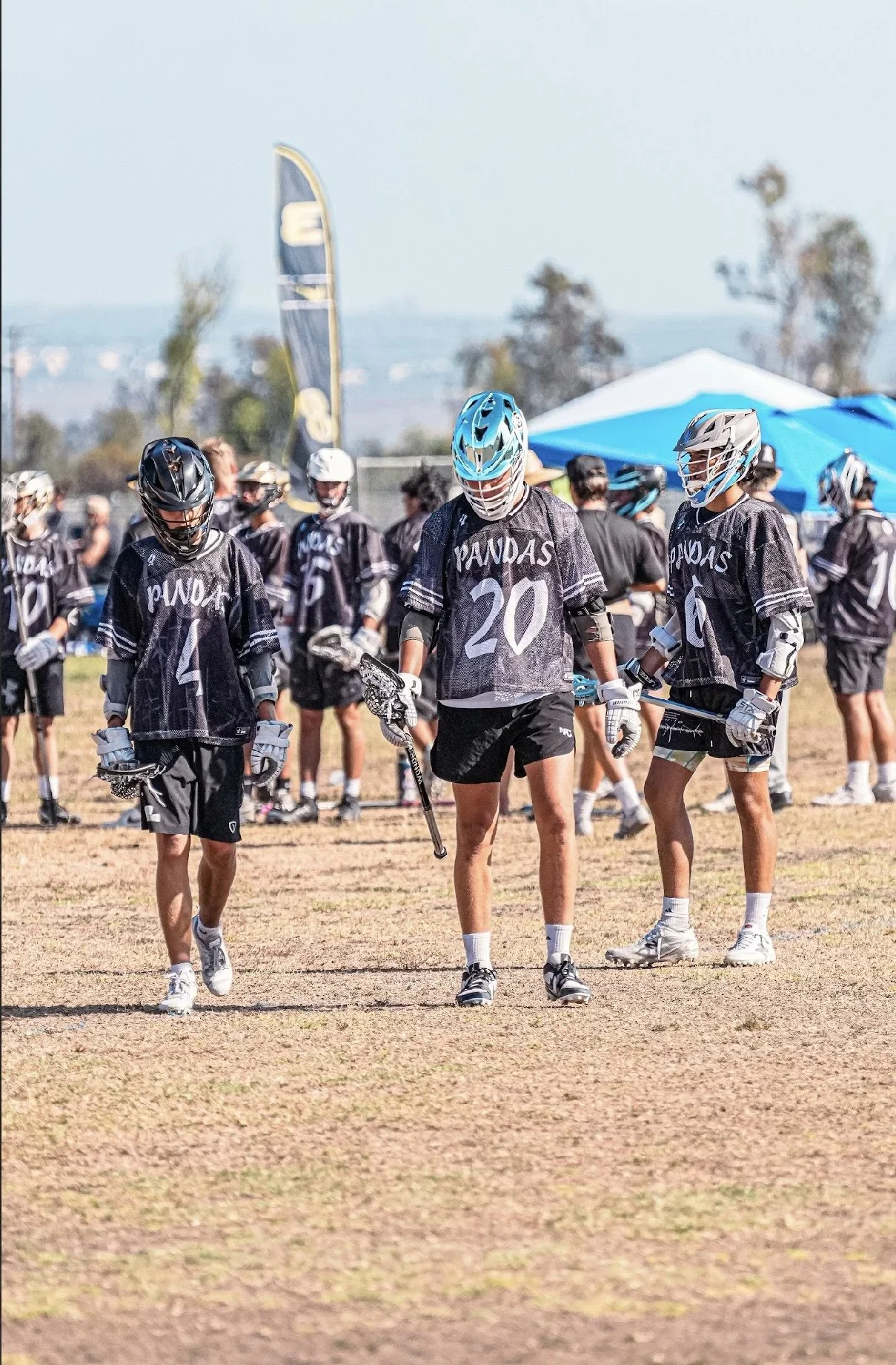 Panda Lacrosse Club players warming up before practice in Temecula, California
