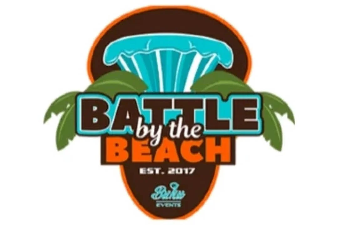 Logo for 'Battle by the Beach,' established in 2017, featuring a stylized beach scene with a wave and palm trees.