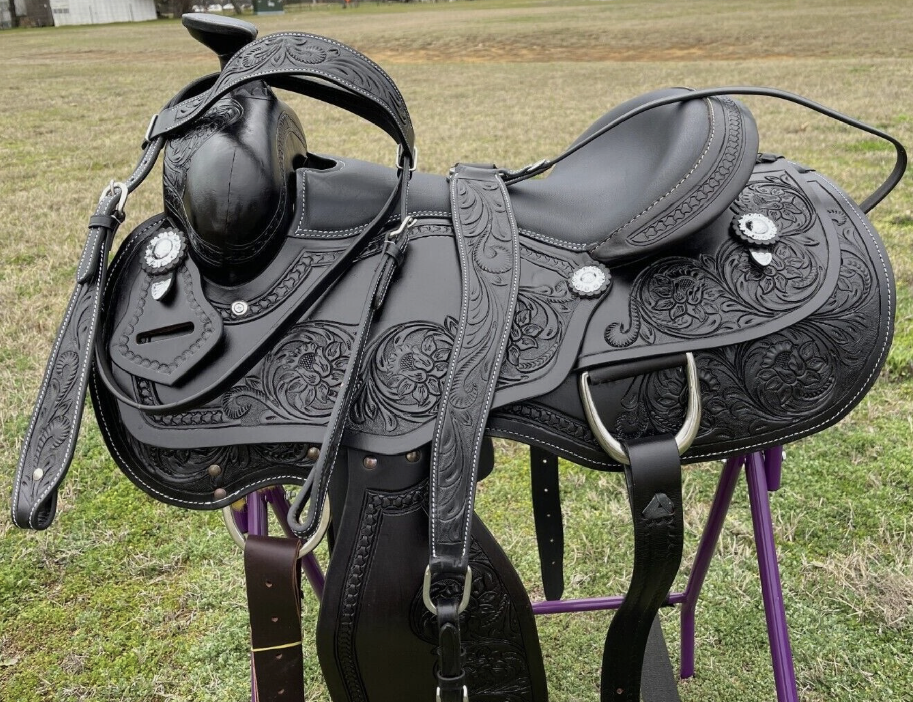 Black Western Argentinian Leather Horse Pleasure Saddle