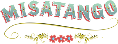 Colorful sign with the word 'MISATANGO' in large decorative letters, featuring a yellow ribbon below.