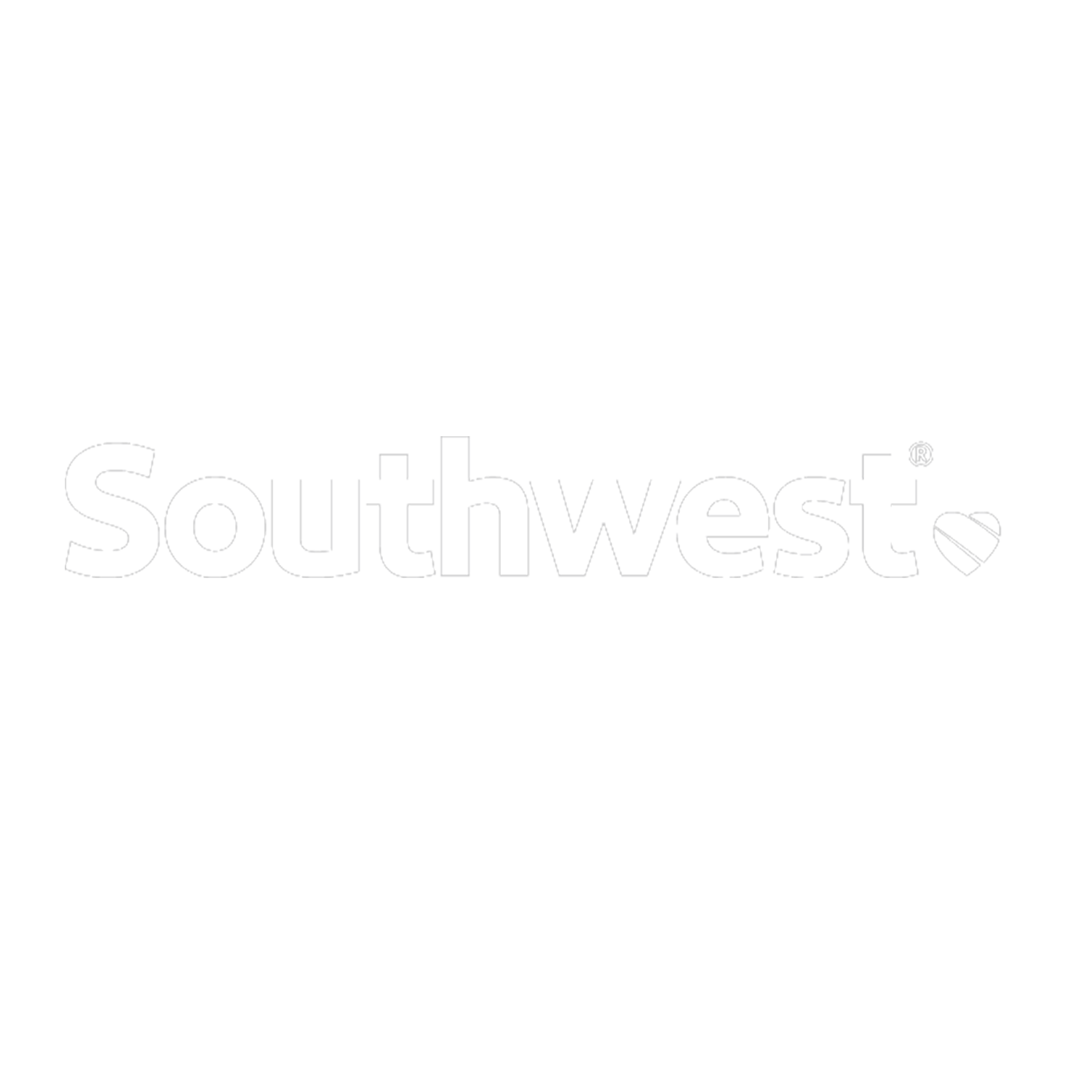 Southwest Airlines logo in black and white with the company's name and a heart icon.