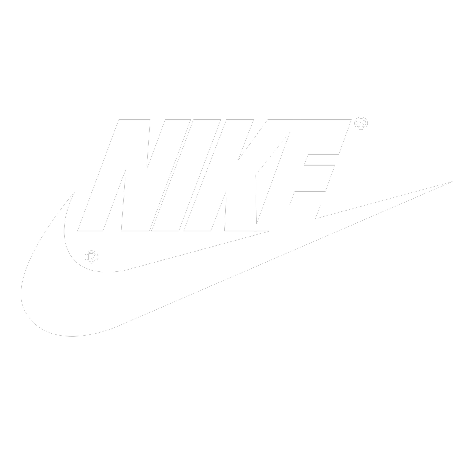 Black and white Nike logo with bold 'NIKE' text and iconic swoosh.