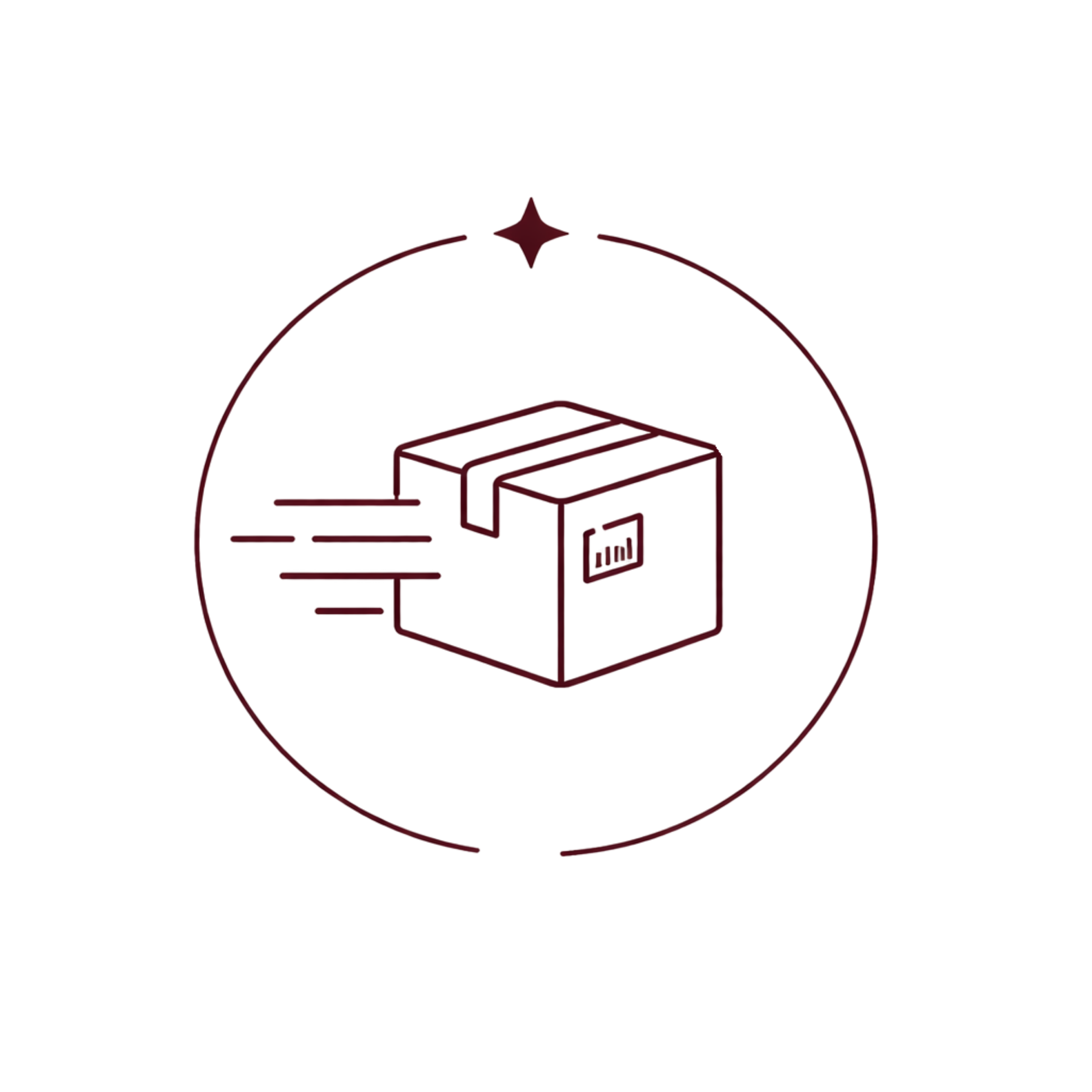 Een illustratie van een verzenddoos met een gehalte grafiek en een kabel, omgeven door een rode cirkel en een ster bovenaan.