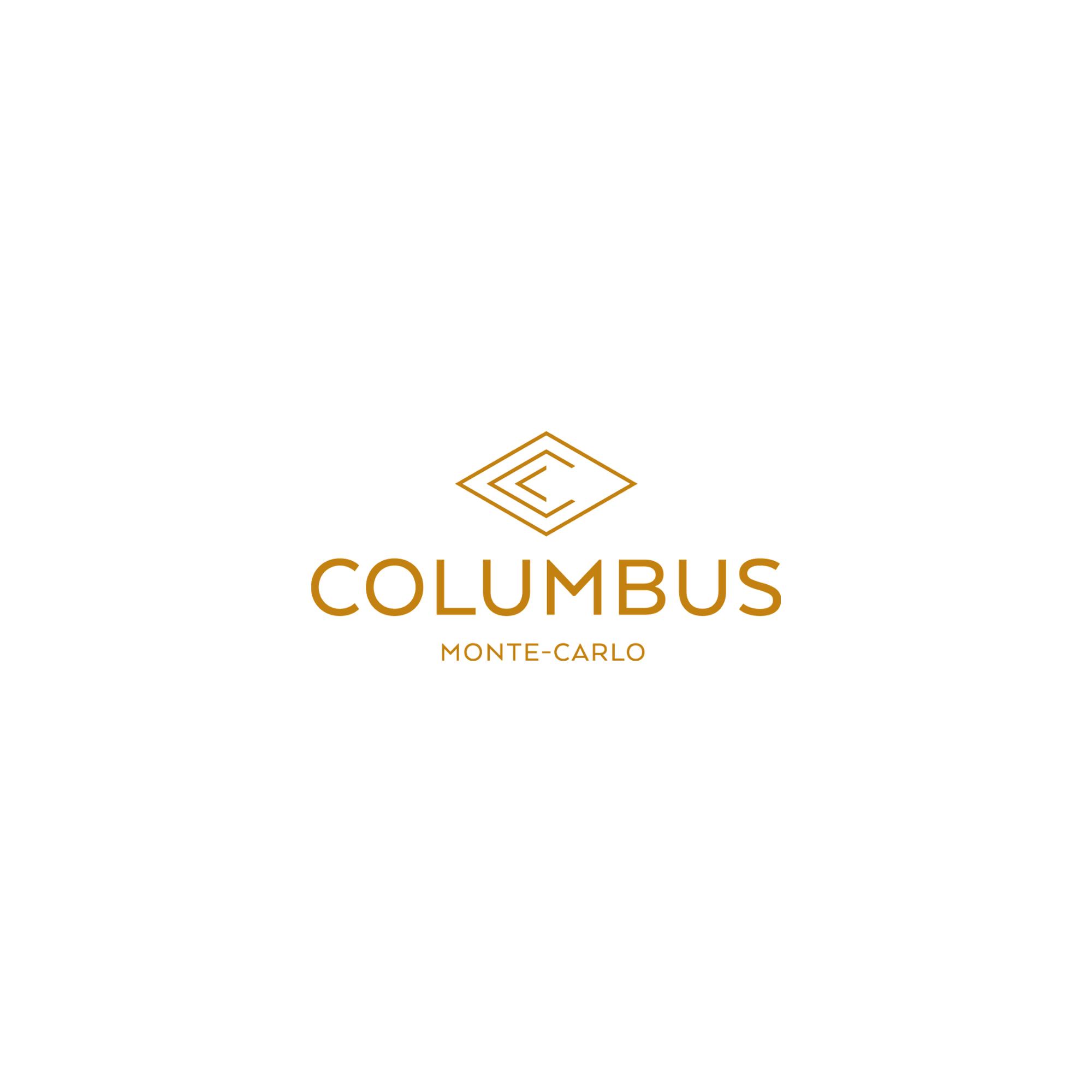 Logo de Columbus Monte-Carlo avec un symbole géométrique ornemental au-dessus du texte.