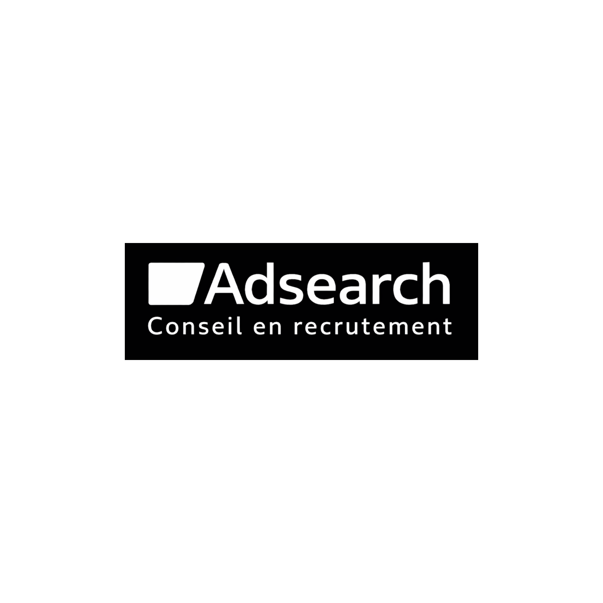 Logo d'Adsearch avec le slogan 'Conseil en recrutement' sur un fond noir