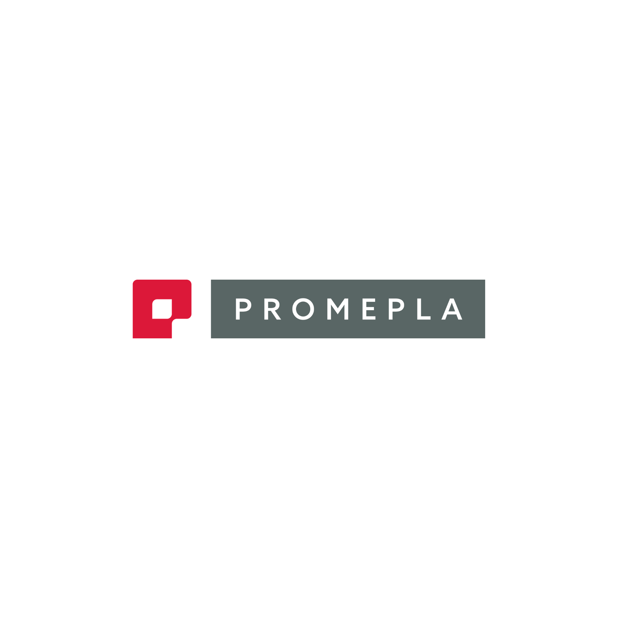 Logo de PROMEPRA avec un symbole rouge et le nom en texte gris sur fond noir.