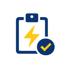 Battery with a lightning bolt symbol and a check mark