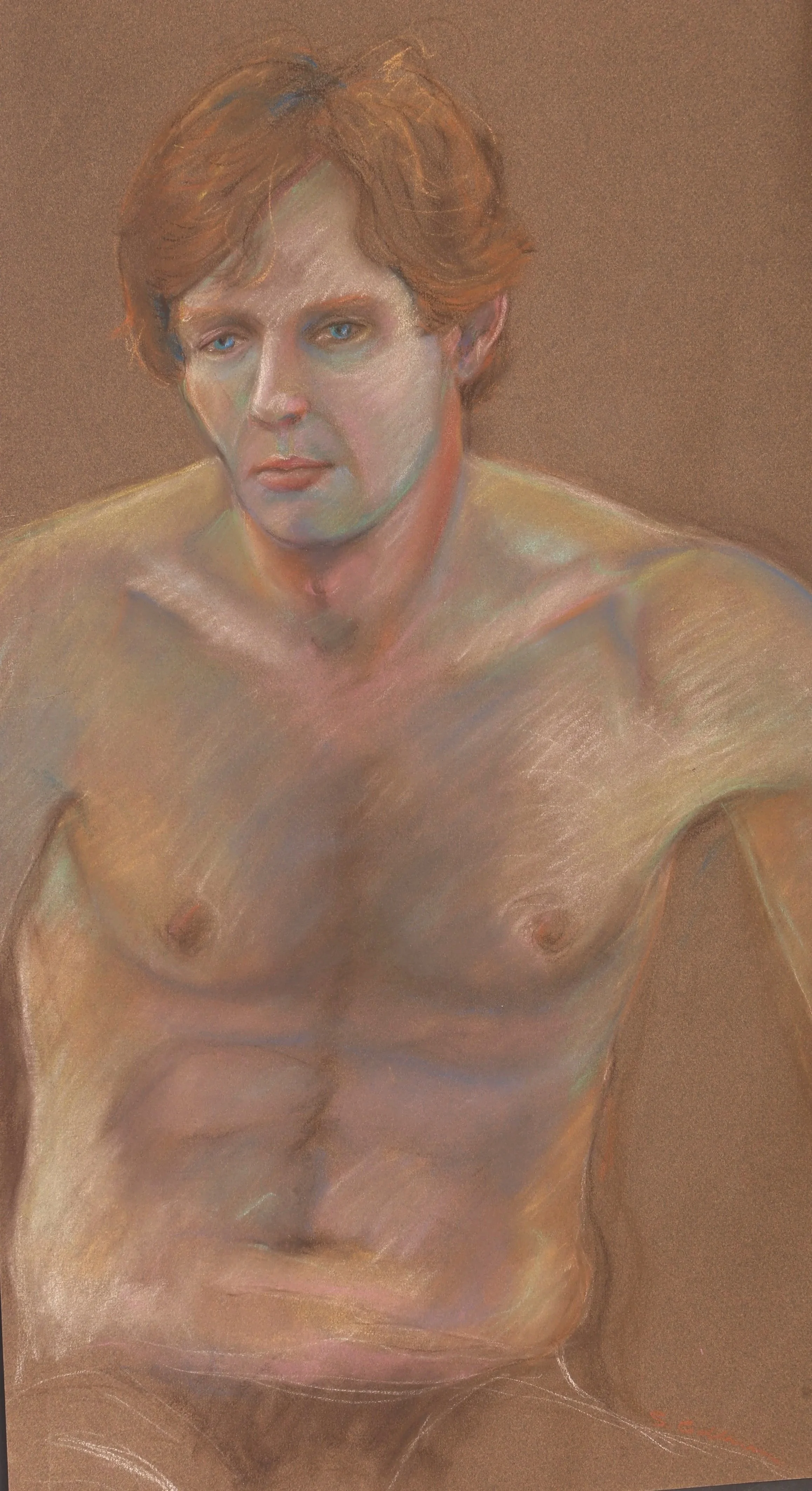 Man in Contemplation. Chalk Pastel drawing.