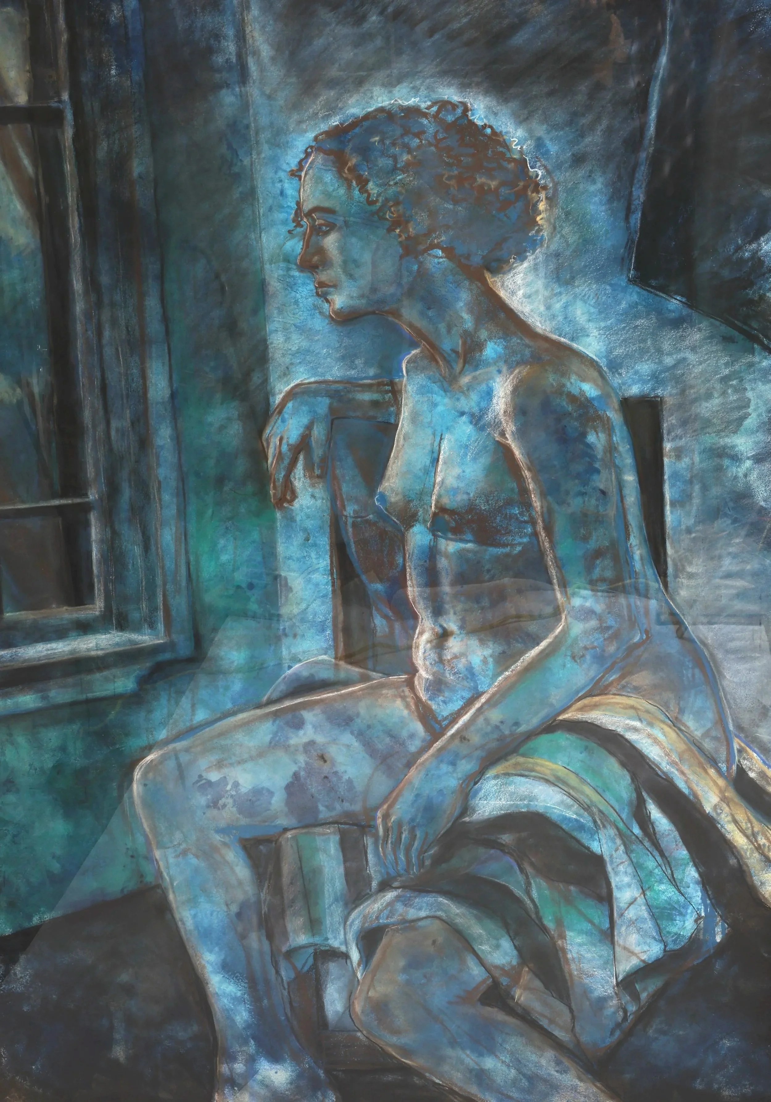 Evening Reflection  (Blue Lady) - Abstract Figure Painting
