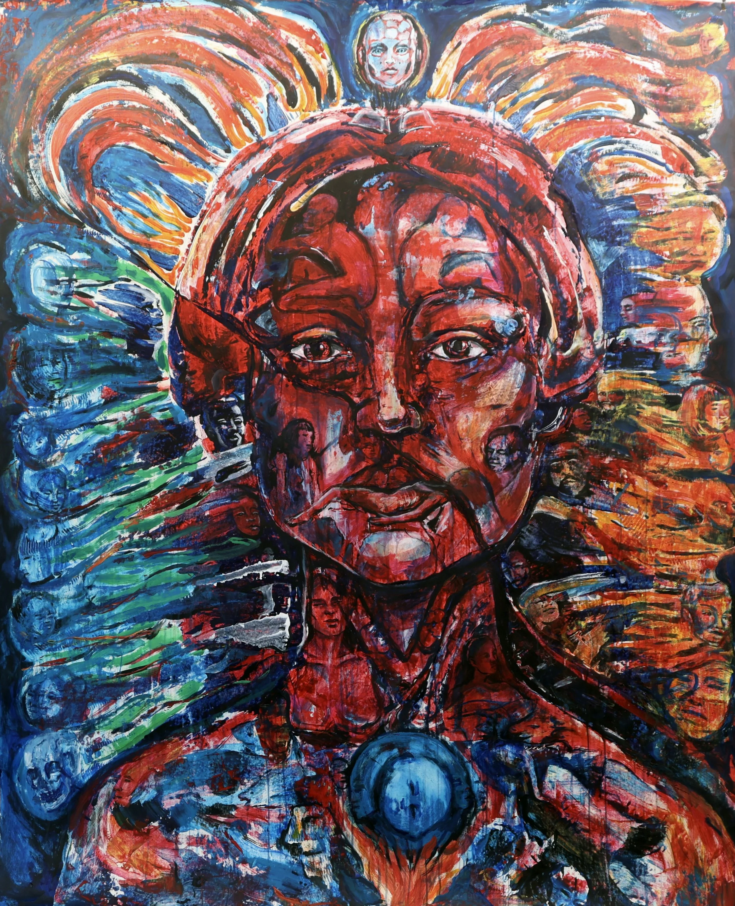 
Title: Divided Loyalties  

Media: Acrylic on French paper (mural)  

Dimensions: 5’w x 6’h 152.4 cm wide x 182.88 cm high  

$2500 