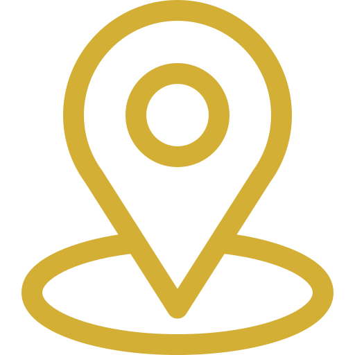 Gold location pin icon on a black background.