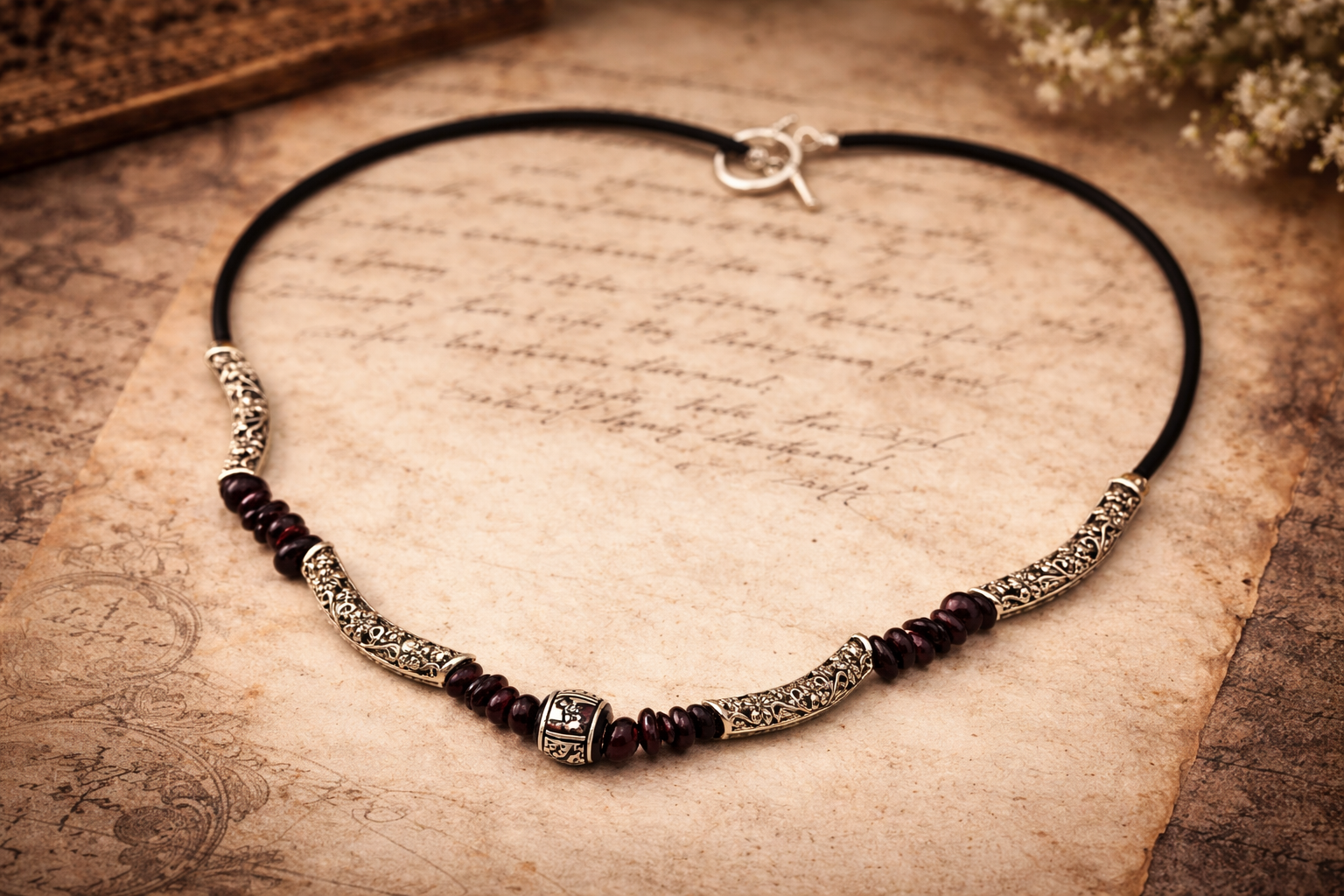 Vintage Elegance Red & Silver Necklace