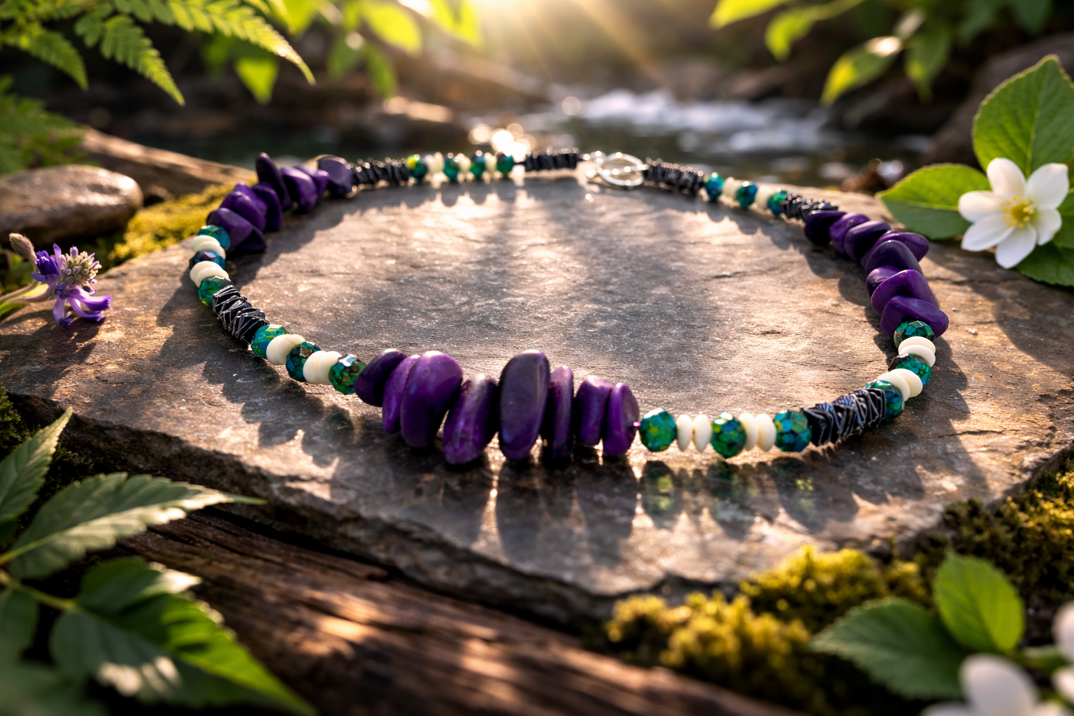 Purple & Green, Chic style necklace 19"