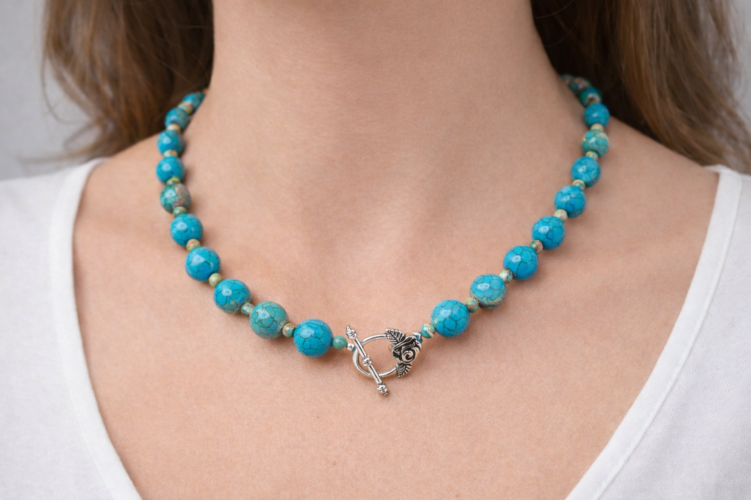 Turquoise Elegance Bead Necklace 18"