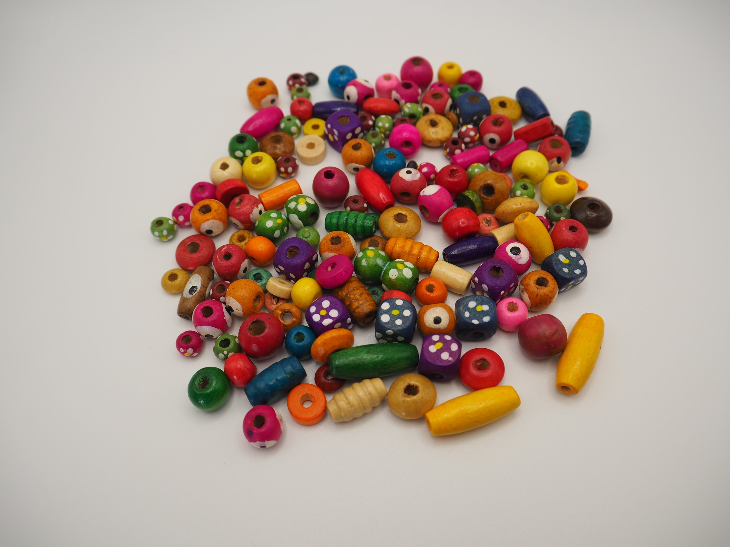 Vibrant Multi Shape Wood Beads Assortment (6mm-22mm) -140 pcs