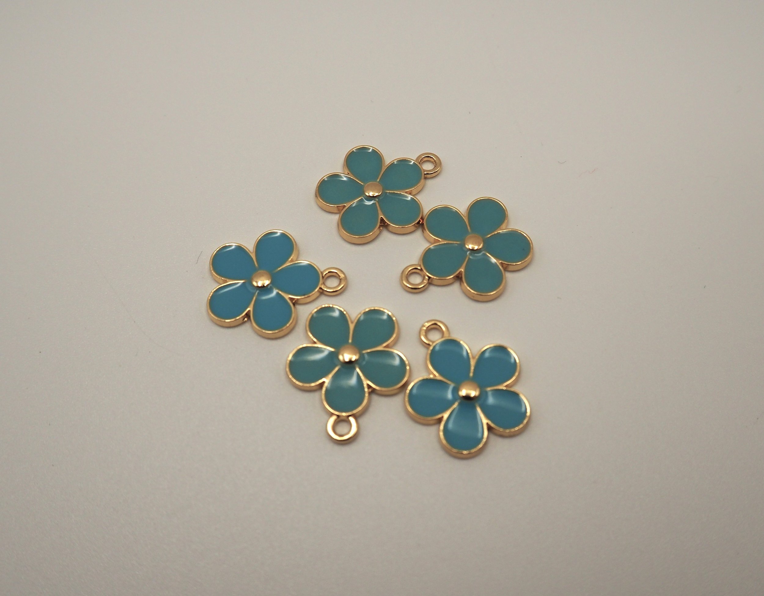 Blue & Gold Flower Charm - 13 mm (5 pcs)