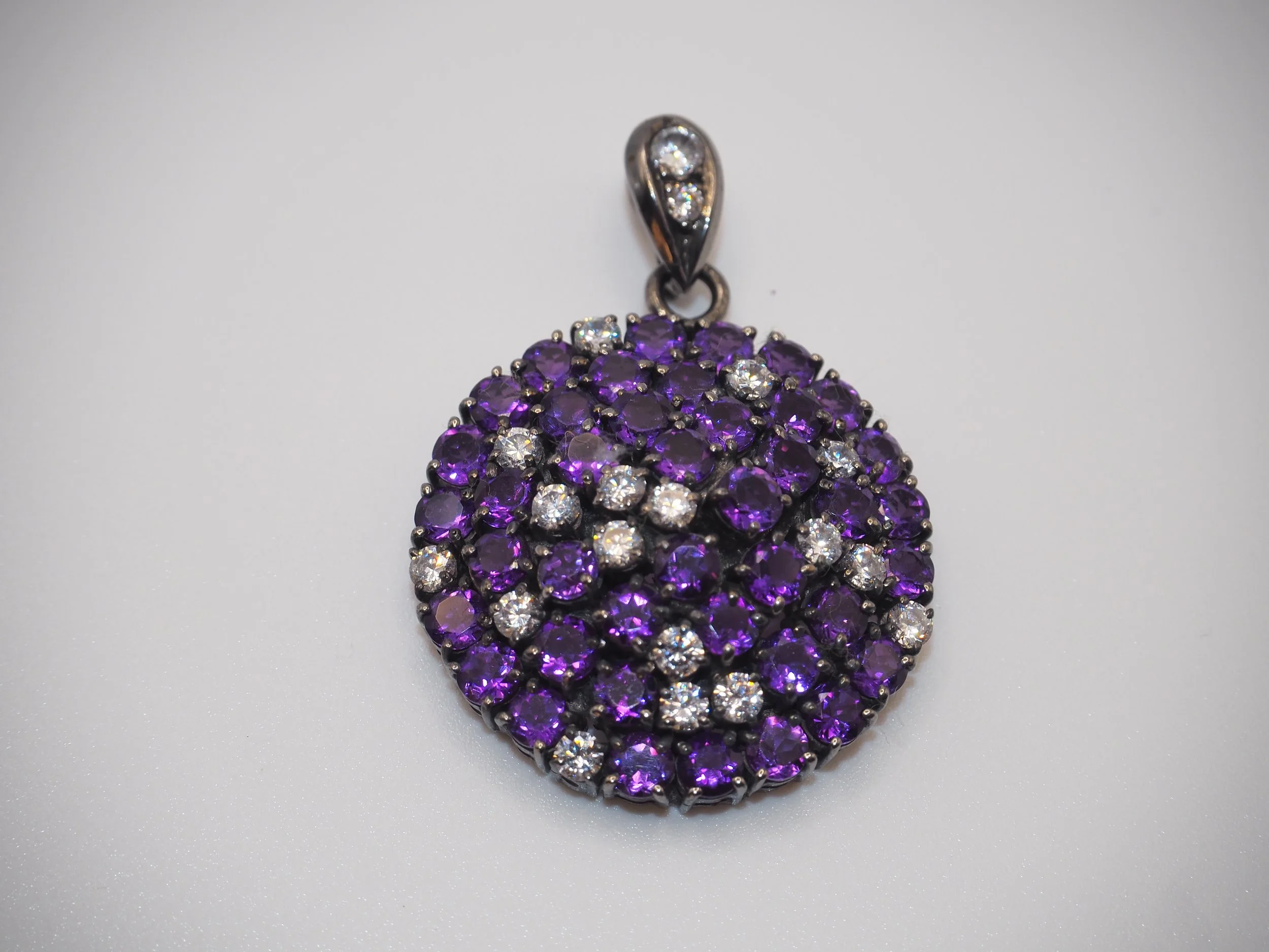 Amethyst & CZ Pendant (Pendent dimeter 1")