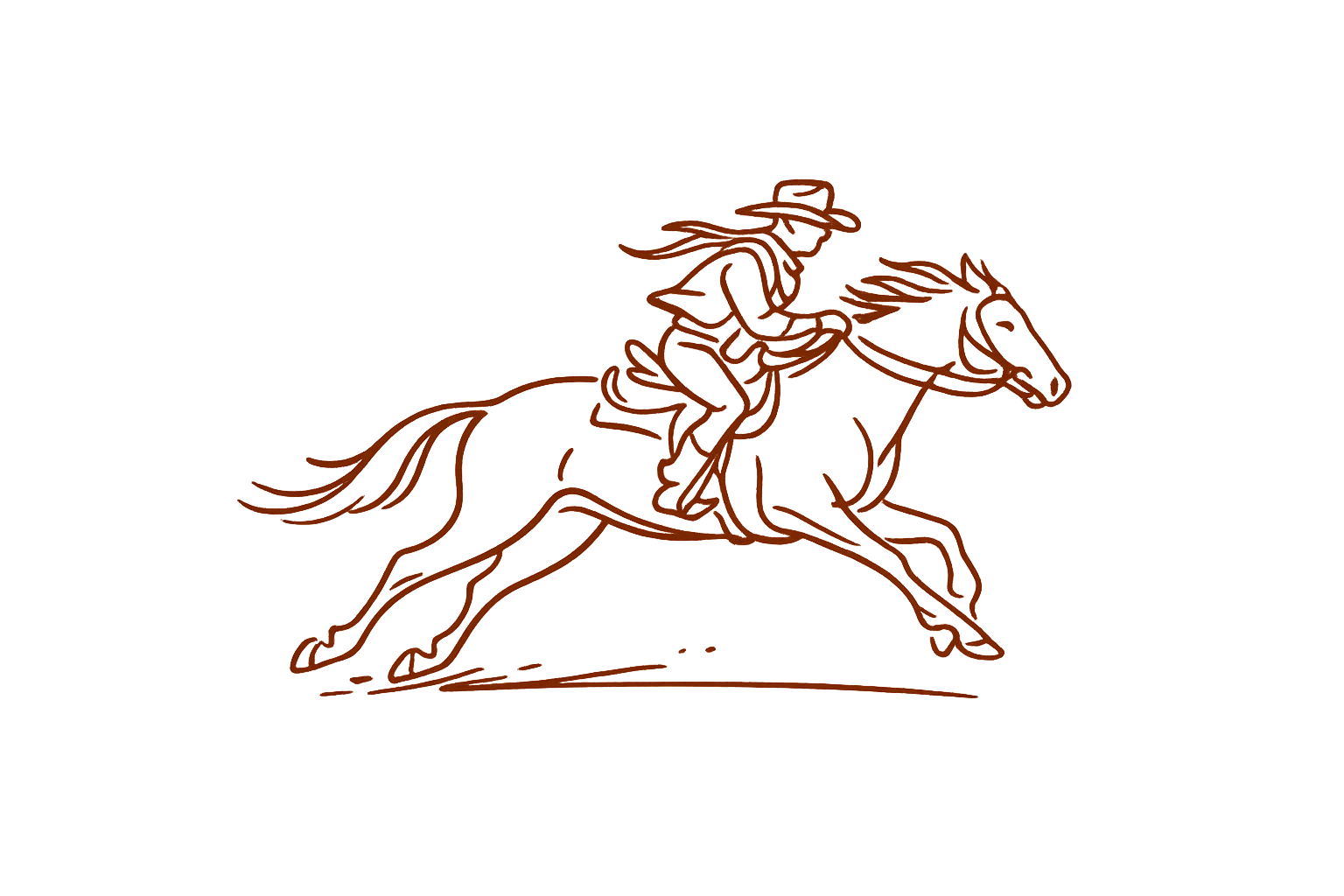 Outline of a woman in a hat riding a galloping horse.