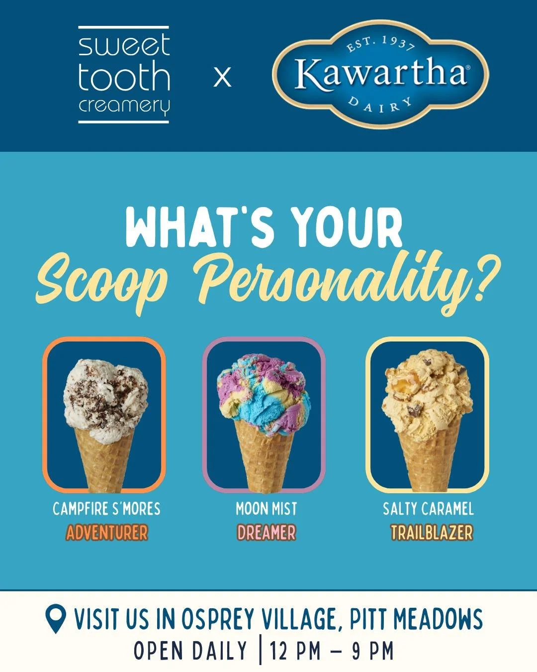 Are you adventurous like Campfire S&rsquo;mores 🔥, dreamy like Moon Mist 🌈, or bold like Salty Caramel Truffle ✨? Take our scoop personality quiz (okay, it&rsquo;s just choosing your fave flavour 😉) and tag a friend who needs to try theirs!

📍 Vi