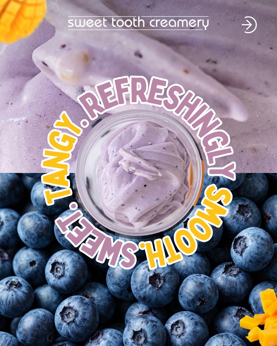 🍓🫐🥭 Fresh fruit, smooth frozen yogurt, and your perfect custom blend.

At Sweet Tooth Creamery, our frozen yogurt is made fresh right in front of you using real fruit and creamy vanilla frozen yogurt with no added sugar. Choose any two fruits to c