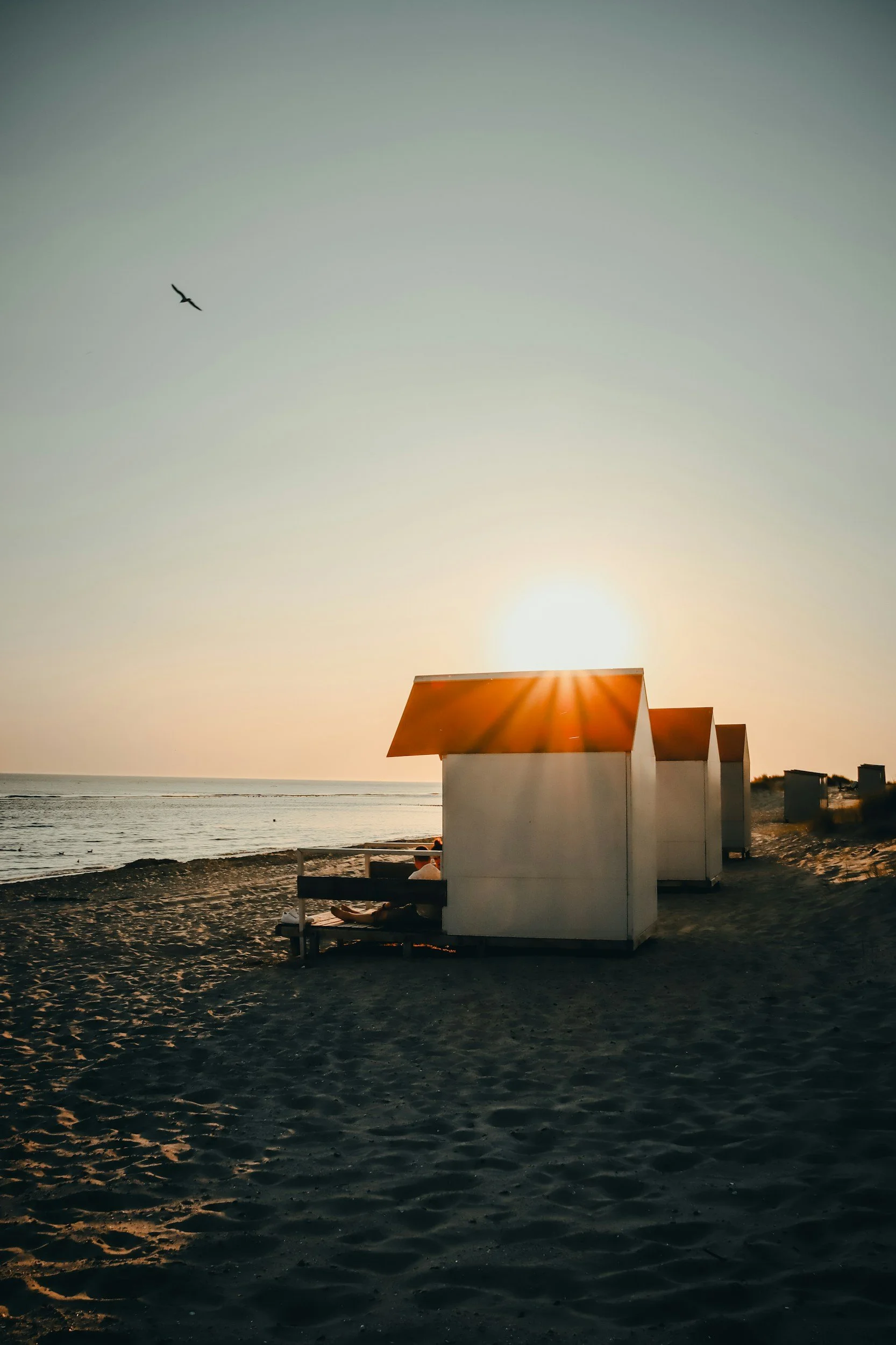 Beach cabins against the sun