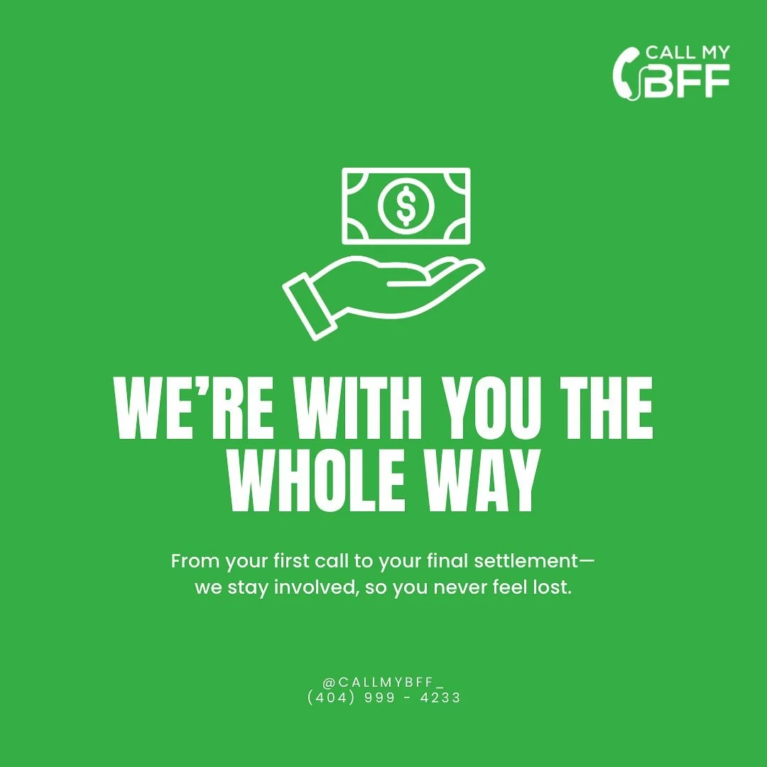 📞💼 From start to settlement, we&rsquo;ve got your back.

At Call My BFF, we don&rsquo;t just connect you with a lawyer, we walk with you every step of the way.

📲 (404) 999-4233 | @callmybff_

#CallMyBFF #PersonalInjurySupport #LegalHelp #Settleme