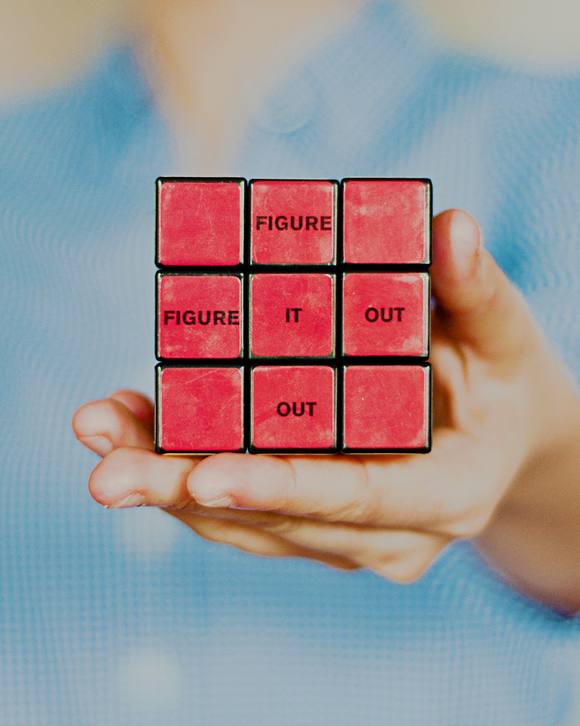 rubiks cube with “figure it out” representing intrusive thoughts and need for certainty