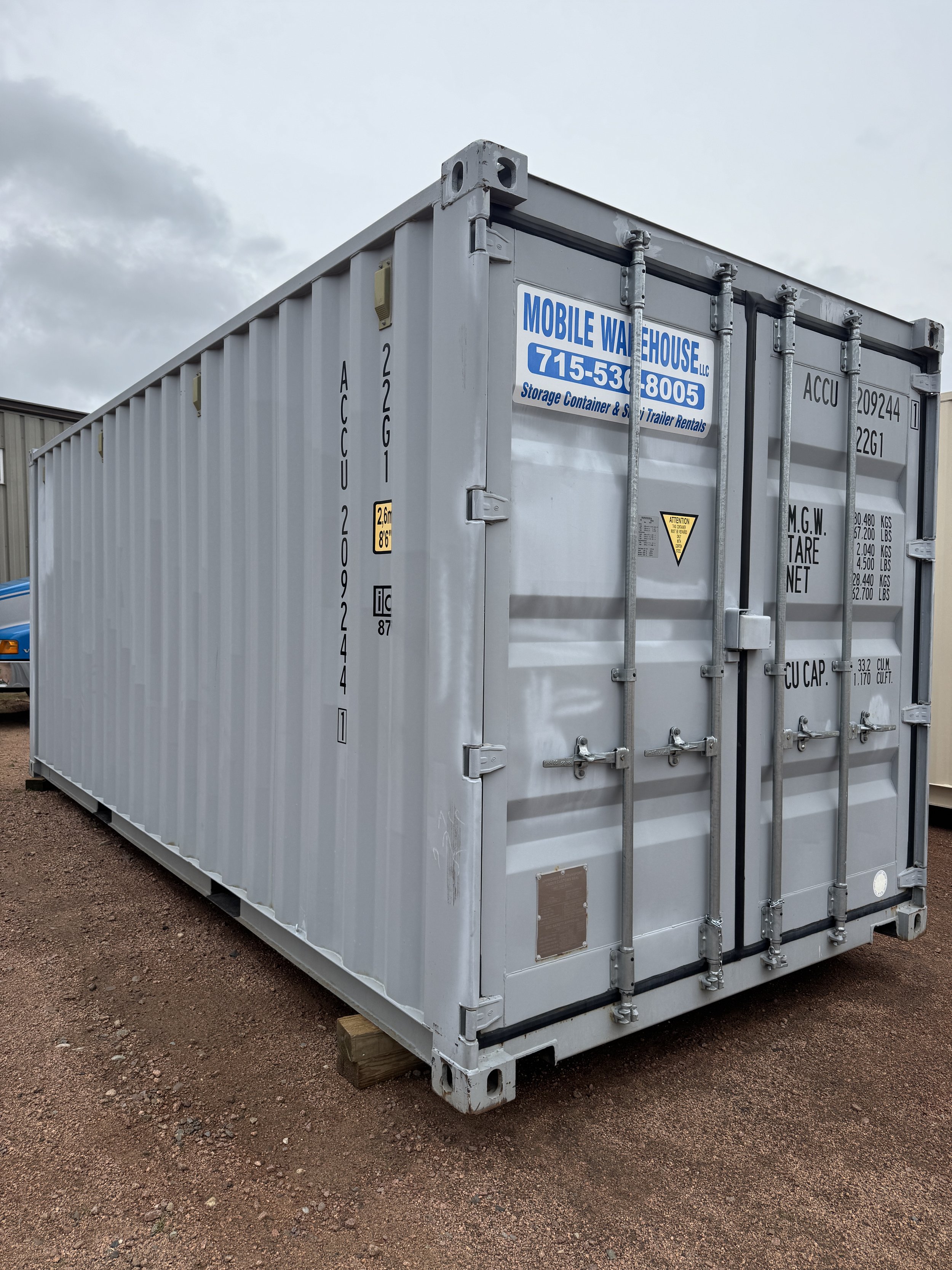 20' Lightly Used Shipping Container- Light Grey