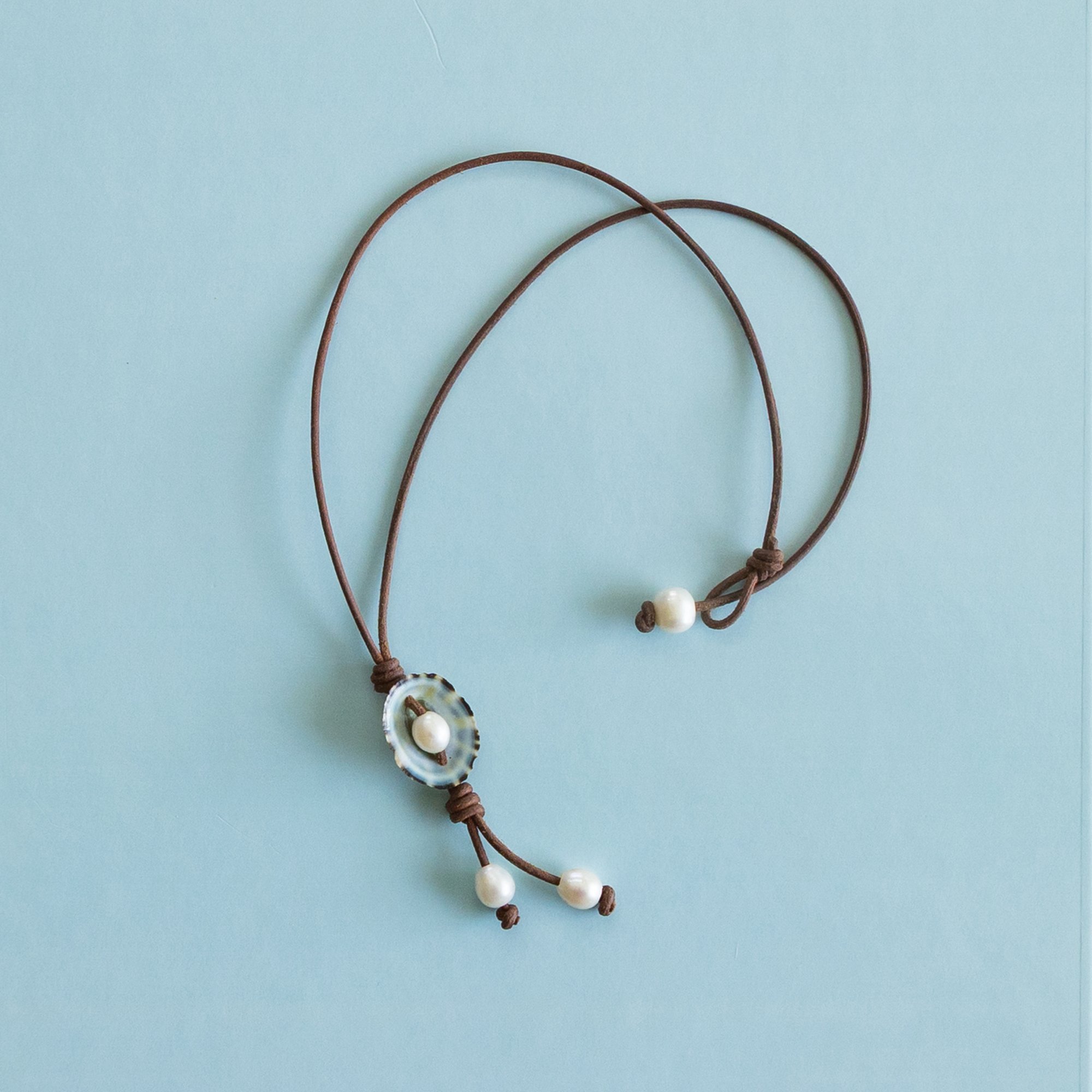 Ocean Blue Limpet and Pearl Necklace.jpg