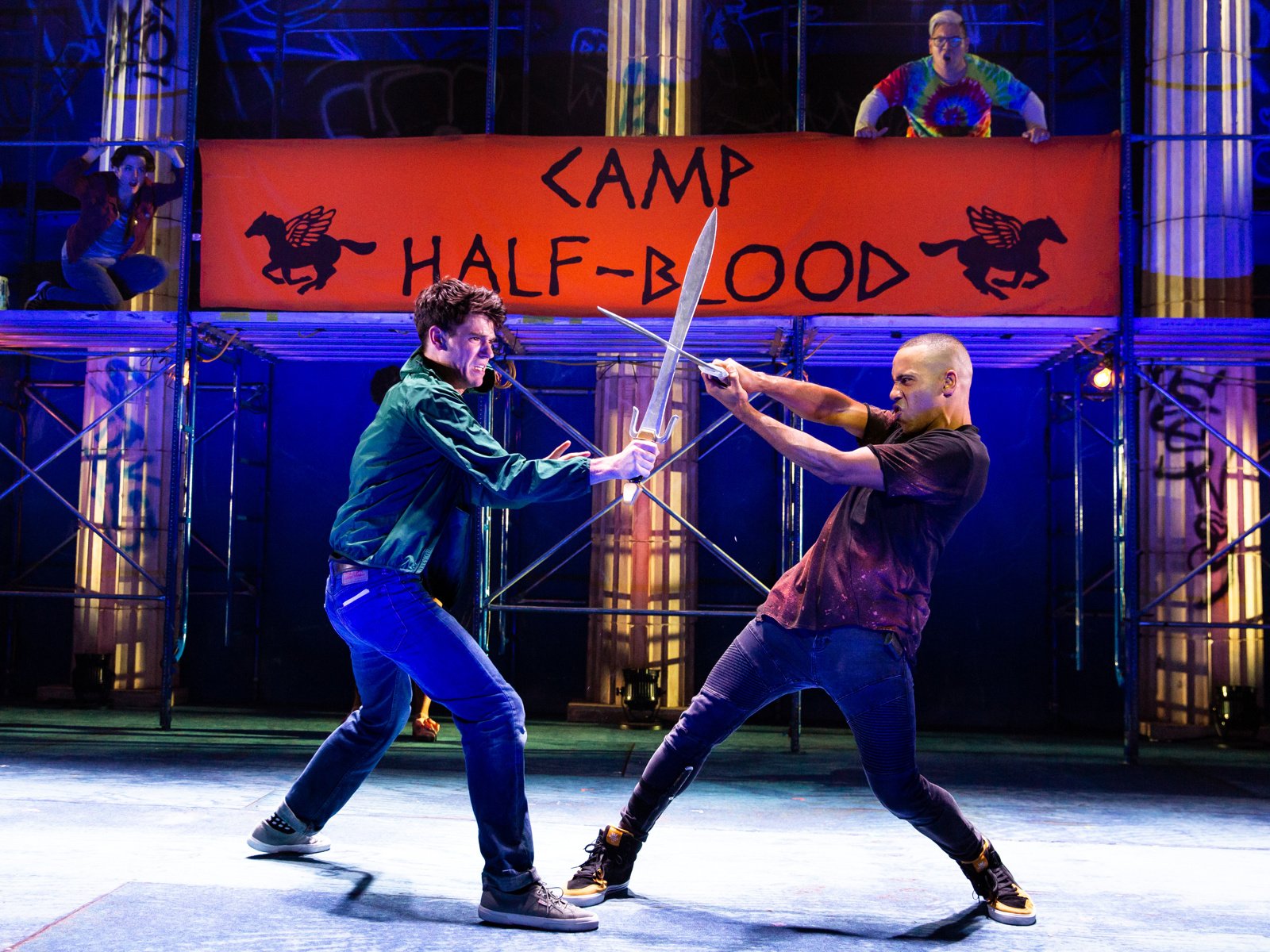 James Hayden Rodriguez and Chris McCarrell in The Lightning Thief: The Percy Jackson Musical on Broadway