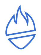 A stylized blue flame with a horizontal line through the middle.