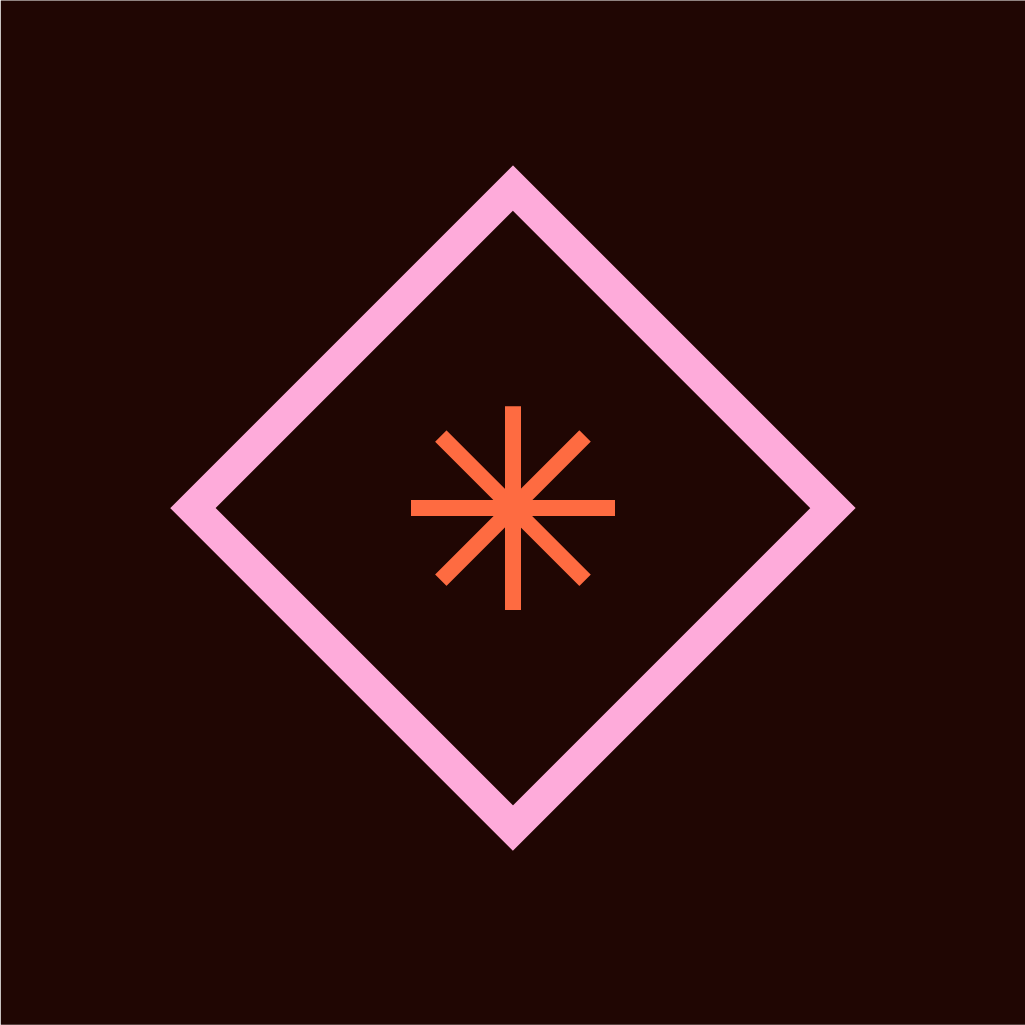 A stylized pink diamond icon on a dark background with an orange star symbol in the center.