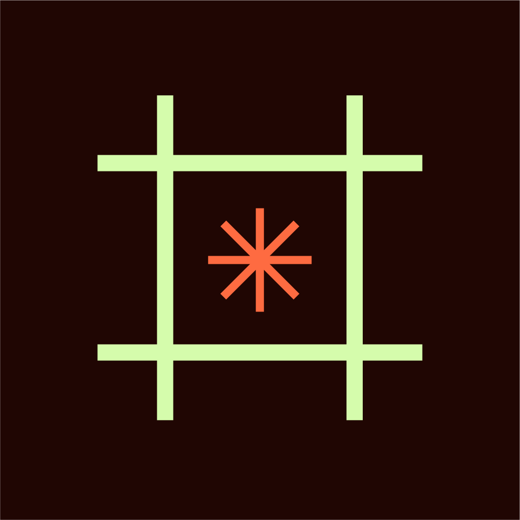 A stylized green grid icon on a dark background with an orange star symbol in the center.