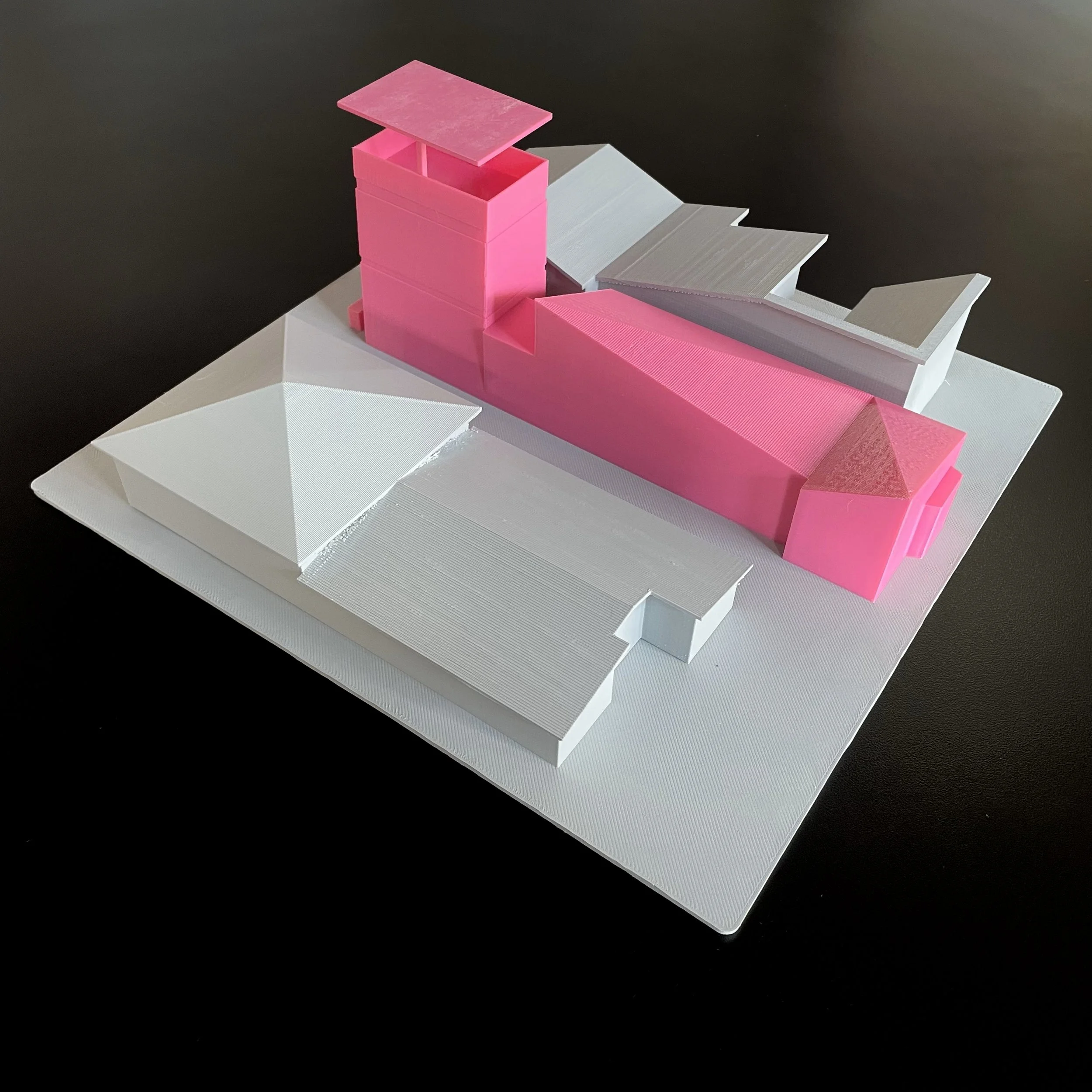 Architectural massing model viewed from the side