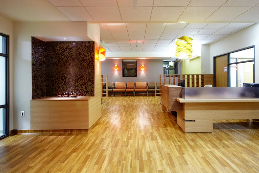 Reception area at the Hamilton Health Sciences Ontario Breast Screening Program clinic