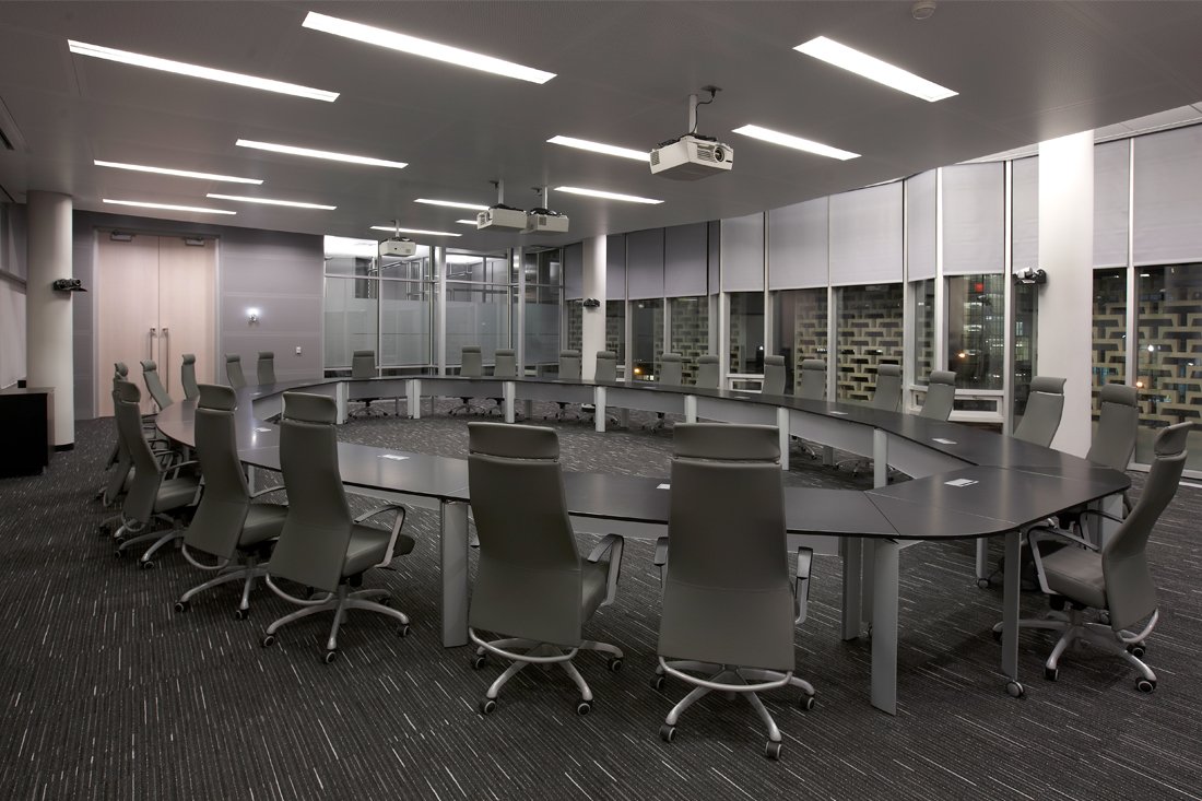 Boardroom with chairs around a table