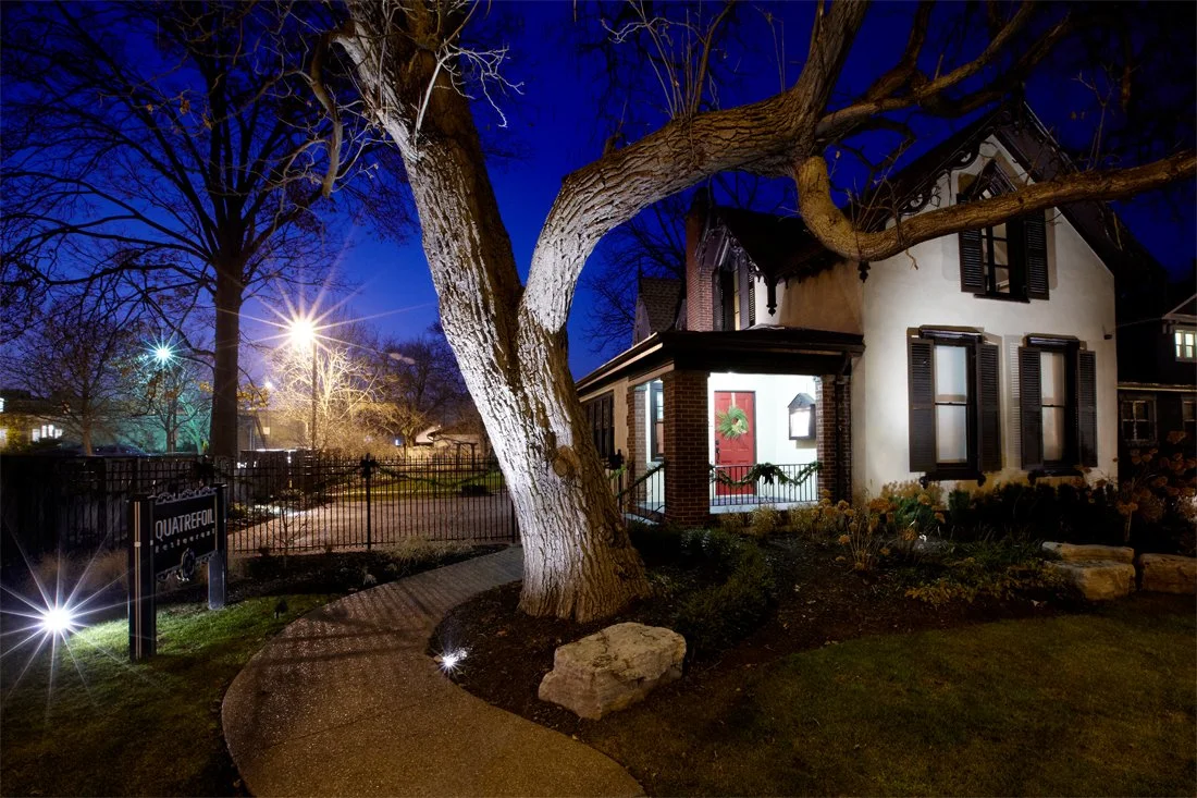Quatrefoil Restaurant exterior - night time