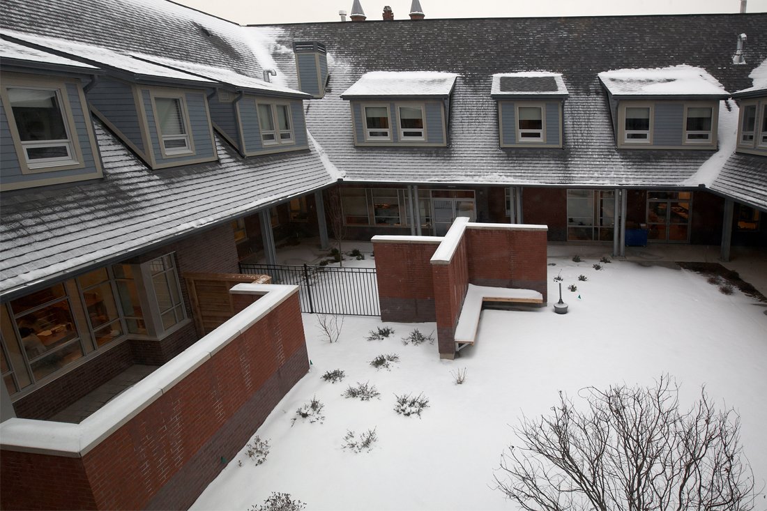 Good Shepherd building on a snowy day