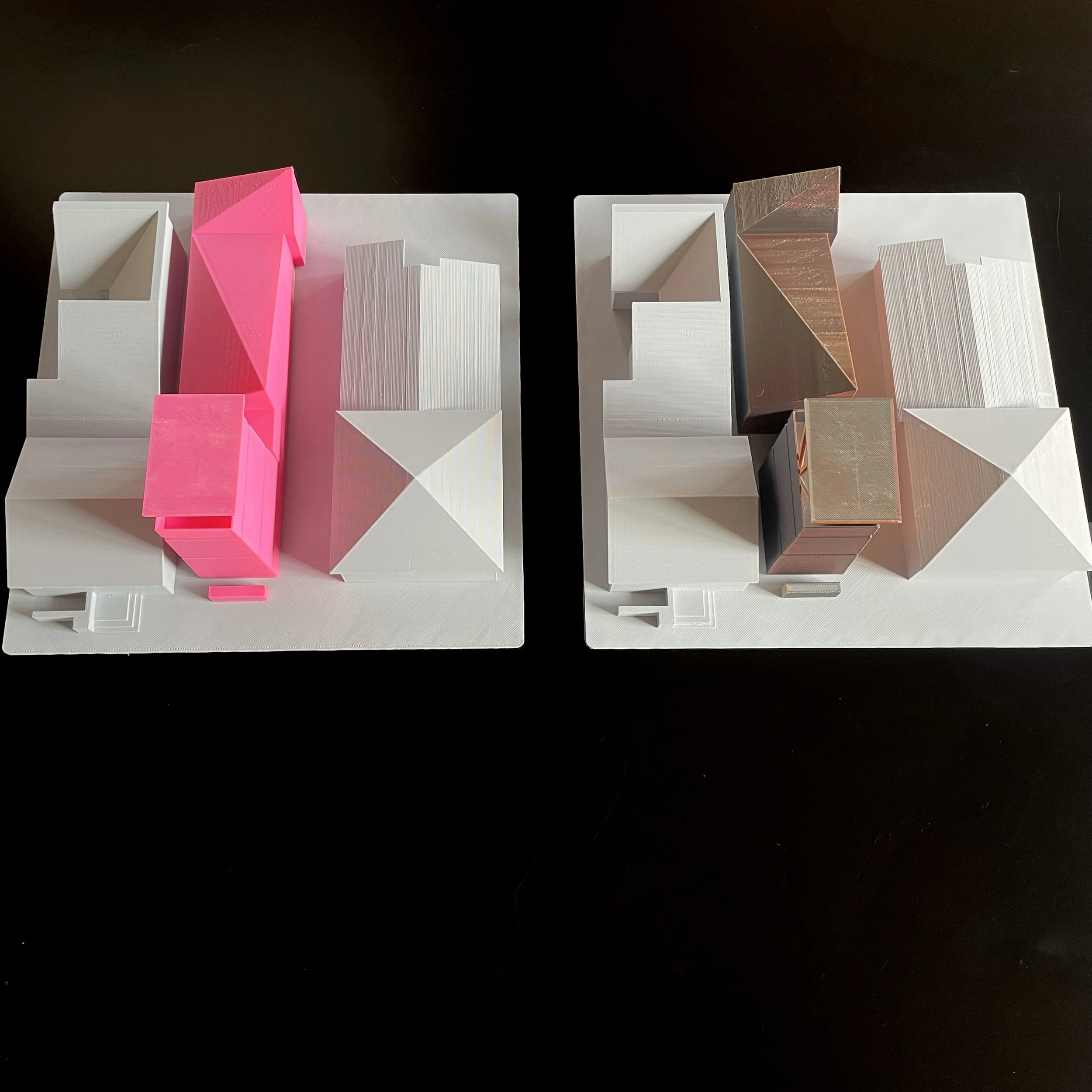 Architectural massing models viewed from above
