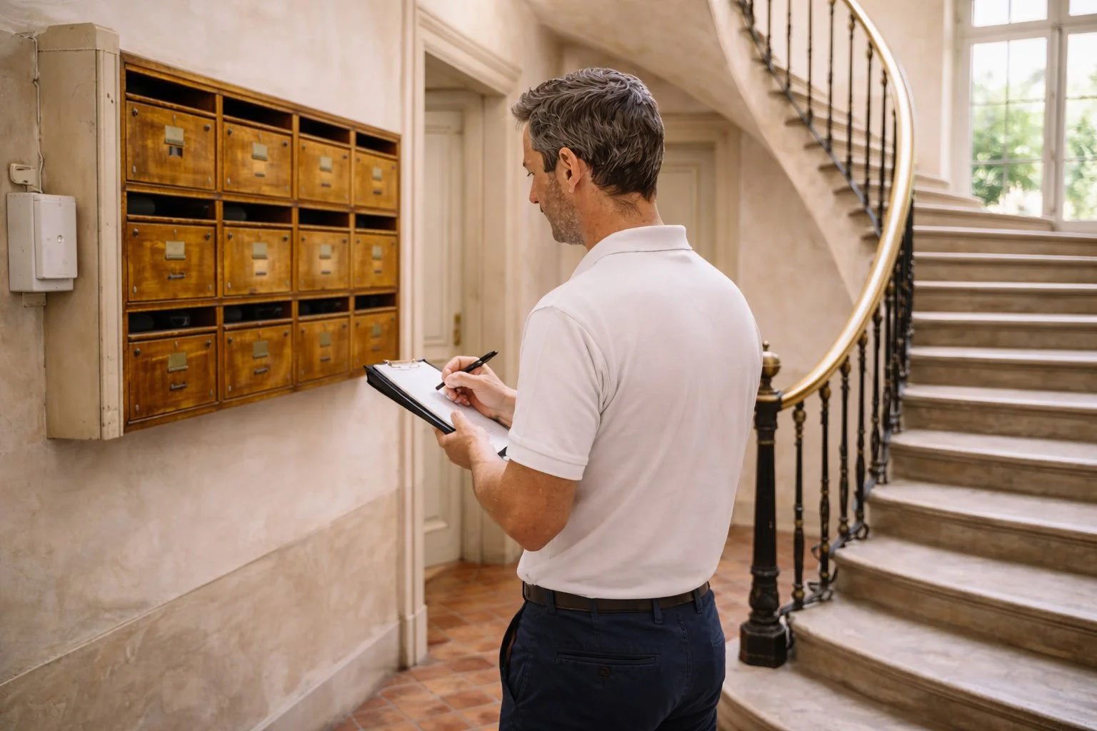 visite reguliere d'un immeuble par un gestionnaire pour assurer le suivi et le contrôle d'un bien immobilier d'investissement