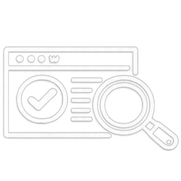Icon of a web page with a checkmark and a magnifying glass.