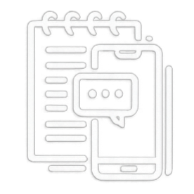 Icon of a notepad or document with a smartphone displaying a message bubble, indicating messaging or communication.